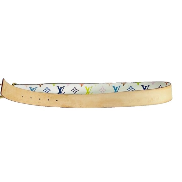 LOUIS VUITTON Murakami Monogram Multicolor Studded LV Initiales Belt 90 36 White - Picture 10 of 15